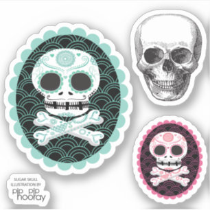 Sugar Skull i Crossbone Cameo Tatto Klipp ut Klistermärken