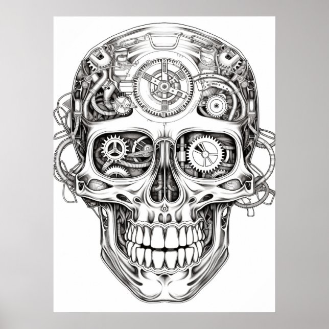 Sugar Skull Image Black + White Art on Wall Poster (Framsidan)