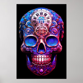 Sugar Skull Images Blue and Black on a Wall Poster