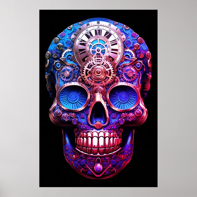 Sugar Skull Images Blue and Black on a Wall Poster (Framsidan)