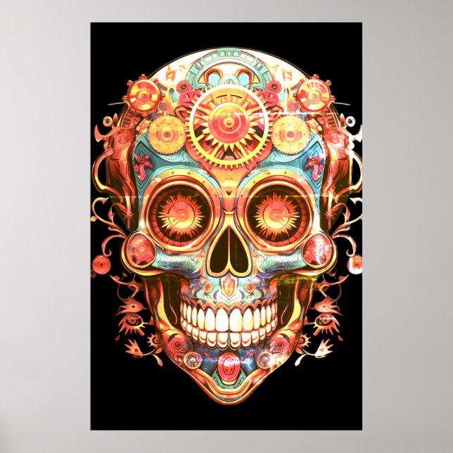 Sugar Skull Images Bright Smiling Guy on a Wall Poster (Framsidan)