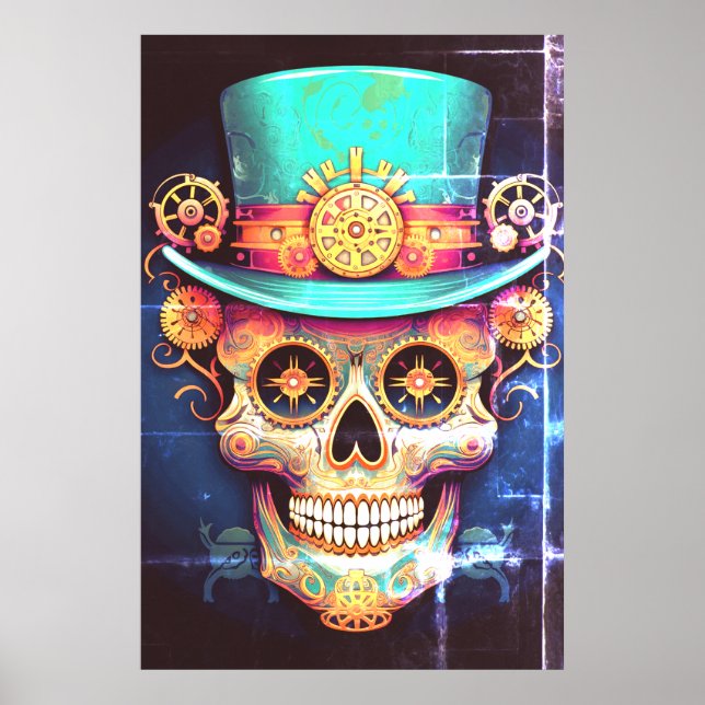 Sugar Skull Images Cool Guy in a Cool Hat on Wall Poster (Framsidan)