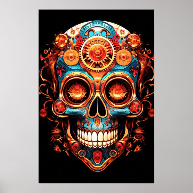 Sugar Skull Images Dark Blue Smiling Guy on a Wall Poster (Framsidan)