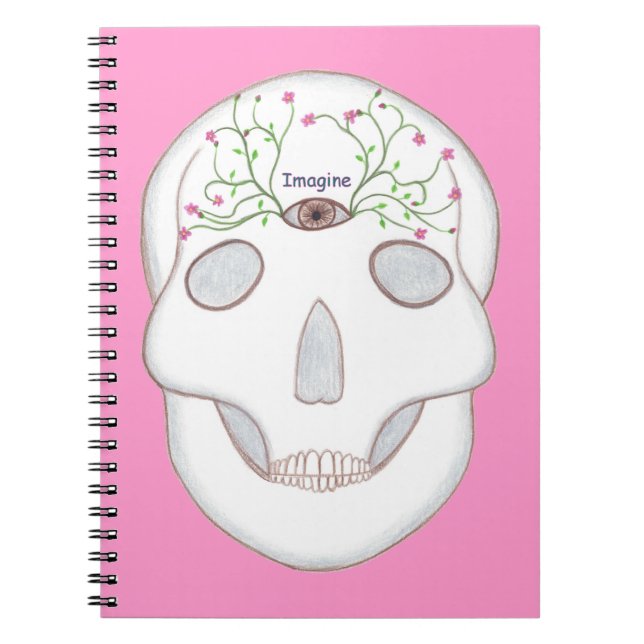 Sugar Skull Imagine Flower Busks i tredje Öga Anteckningsbok Med Spiral (Framsidan)