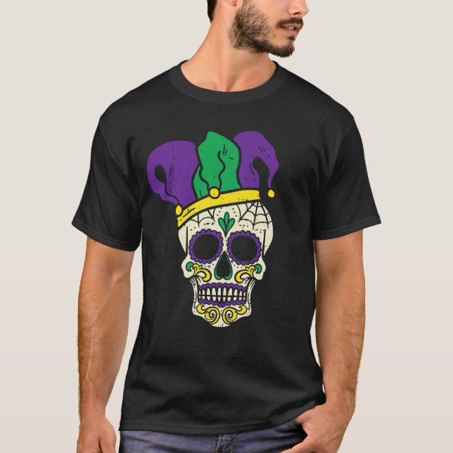 Sugar Skull Jester Hat Funny Mardi Gras Carnival M T Shirt (Framsida)