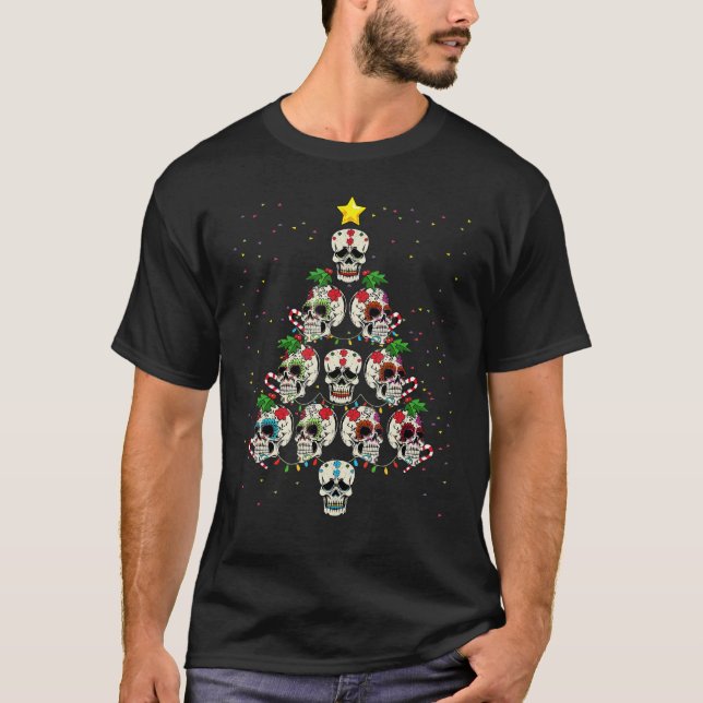 Sugar Skull Julgran Flower Funny Mexikanska Ce T Shirt (Framsida)
