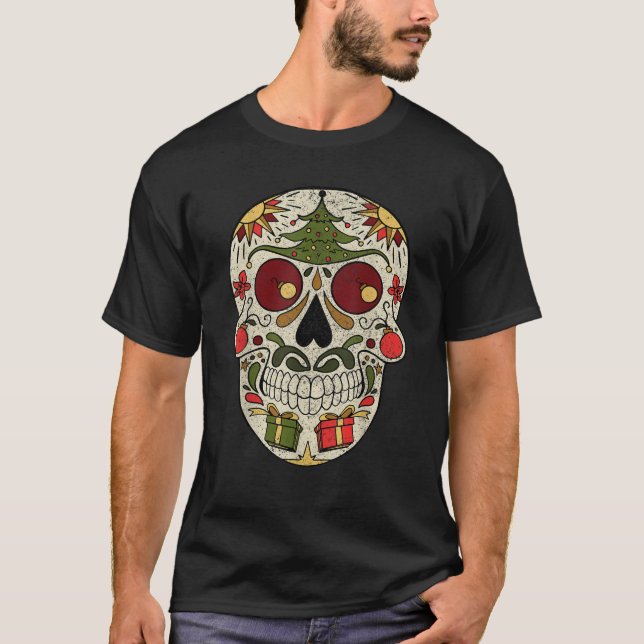 Sugar Skull-julshjul Grunge Dios De Los Mue T Shirt (Framsida)