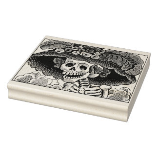 Sugar Skull Lady in Floral Sun Hat Pop Art Graphic Stämpel