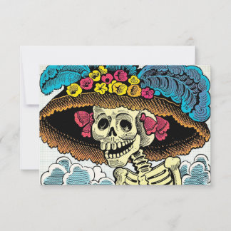 Sugar Skull Lady in Floral Sun Hat Pop Art Graphic Tack Kort