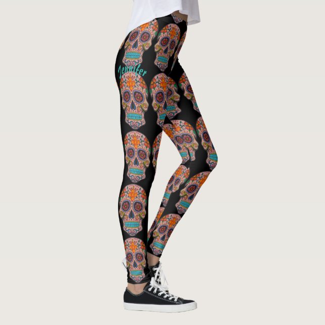 Sugar Skull Leggings Day of the dead Ditt namn (Höger)