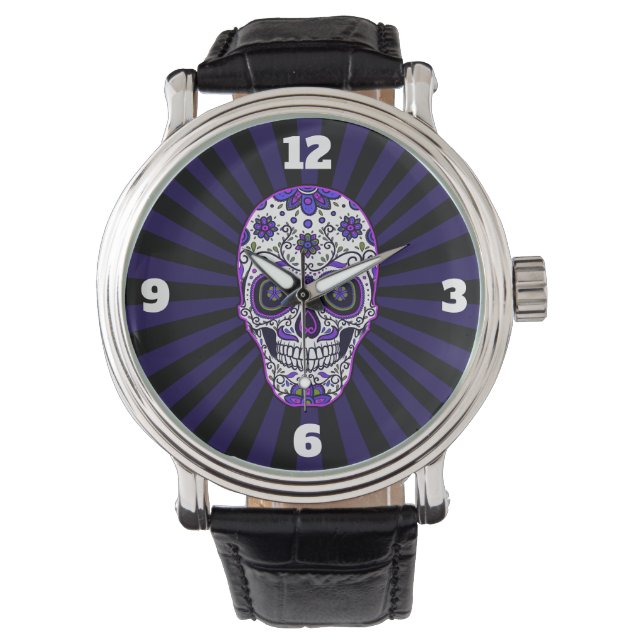 Sugar Skull Lila Färg Watch Armbandsur (Framsida)