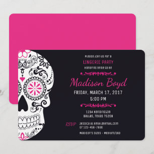 Sugar Skull Lingerie Party Shock rosa & Black Inbj Inbjudningar