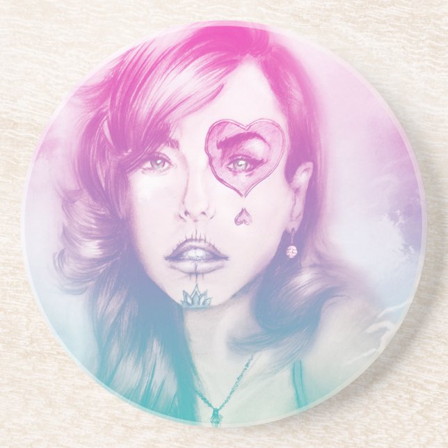Sugar Skull Makeup Girl, SandStone Underlägg (Framsidan)