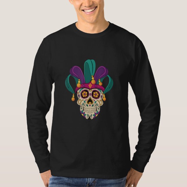 Sugar Skull Mardi Gras Carnival New Orleans T Shirt (Framsida)