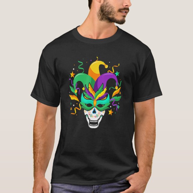 Sugar Skull Mask Jester Hat Mardi Gras Carnival Ne T Shirt (Framsida)