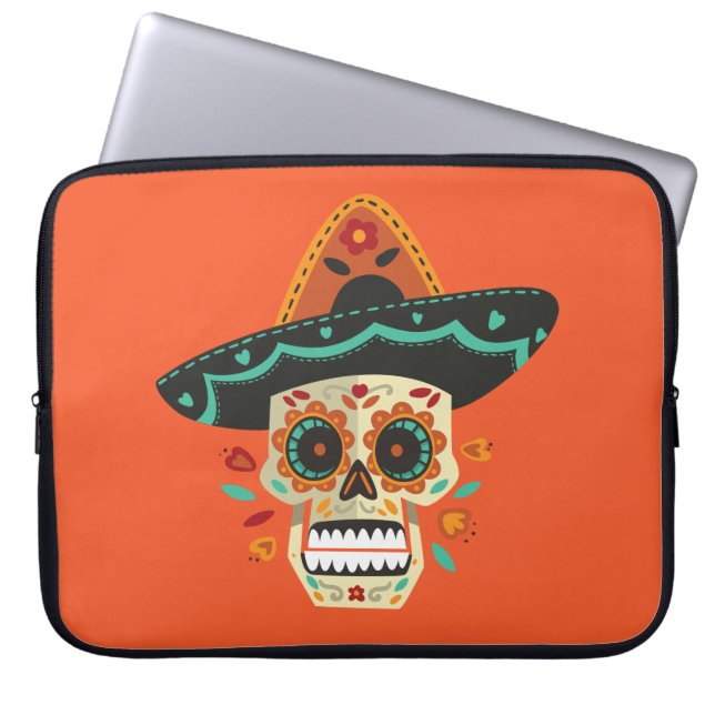 Sugar Skull med Hat Dia de Muertos Laptop sleeve (Framsidan)