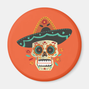 Sugar Skull med Hat Dia de Muertos Magnet