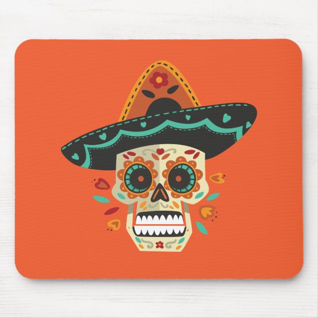 Sugar Skull med Hat Dia de Muertos | Mousepad Musmatta (Framsidan)