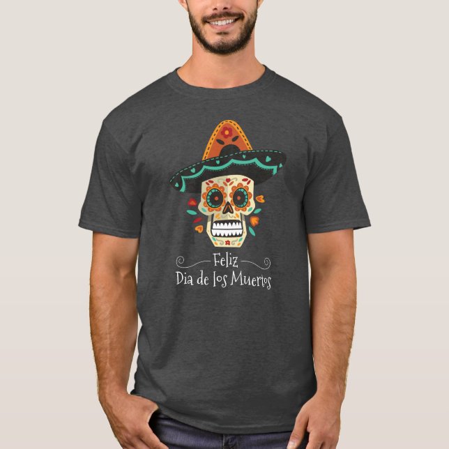 Sugar Skull med Hat Dia de Muertos | Shirt T (Framsida)
