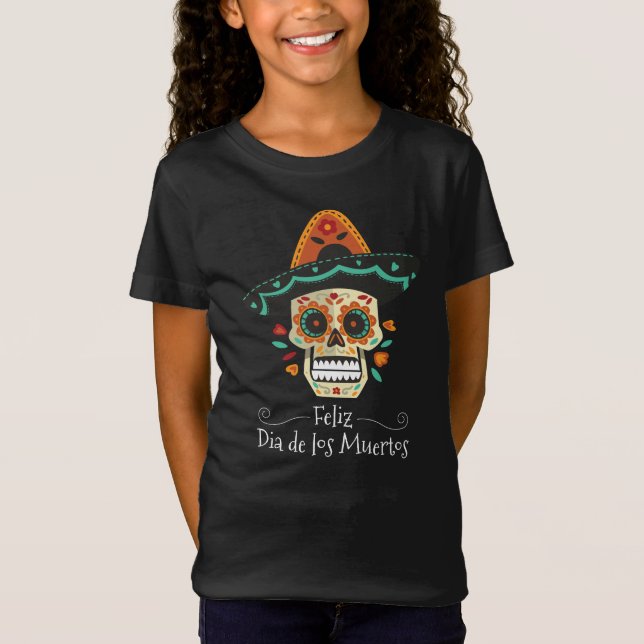 Sugar Skull med Hat Dia de Muertos | Shirt T (Framsida)