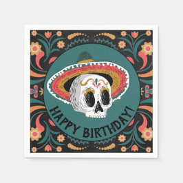 Sugar Skull med Sombrero Birthday Pappersservett