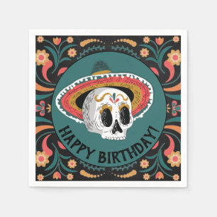 Sugar Skull med Sombrero Birthday Pappersservett
