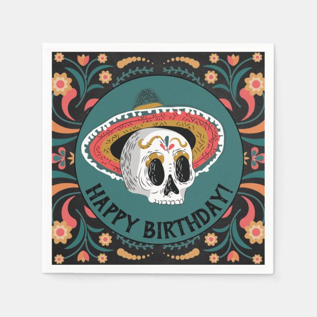 Sugar Skull med Sombrero Birthday Pappersservett (Framsidan)