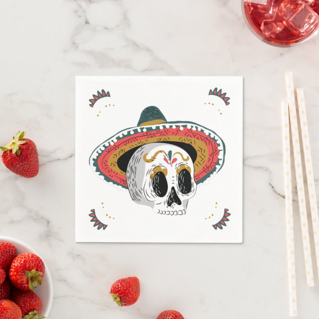 Sugar Skull med Sombrero Halloween Pappersservett (Insitu)