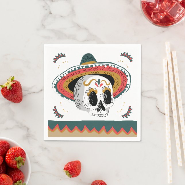 Sugar Skull med Sombrero Halloween Pappersservett (Insitu)