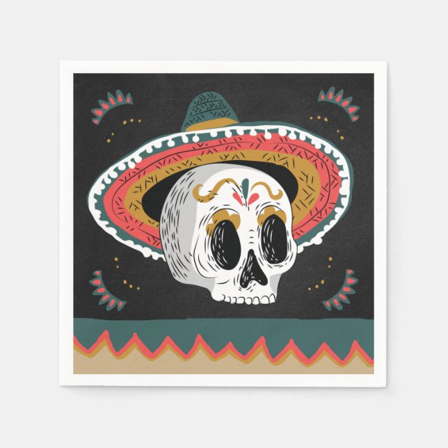Sugar Skull med Sombrero Pappersservett (Framsidan)