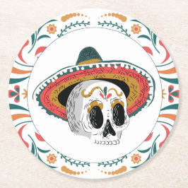 Sugar Skull med Sombrero Underlägg Papper Rund