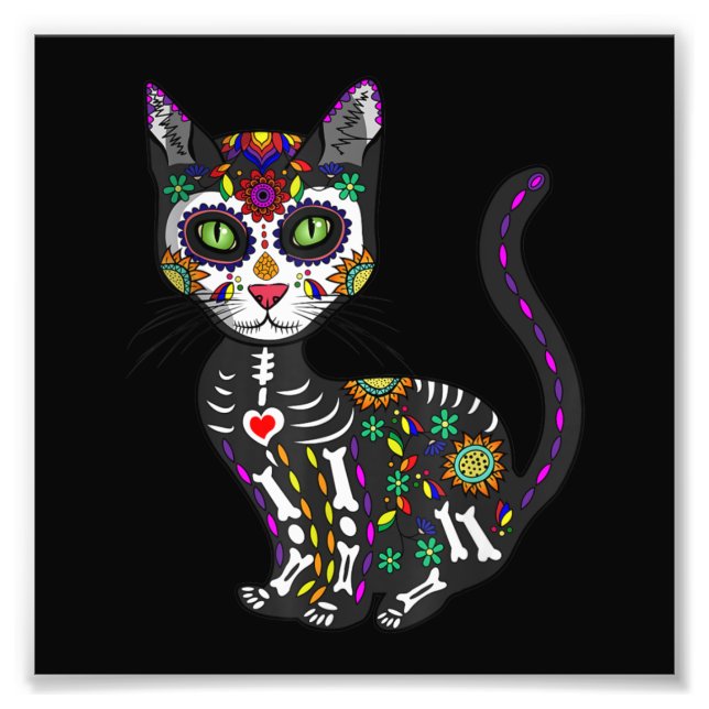 Sugar Skull Mexican Cat Halloween Day Of The Dead Fototryck (Framsidan)