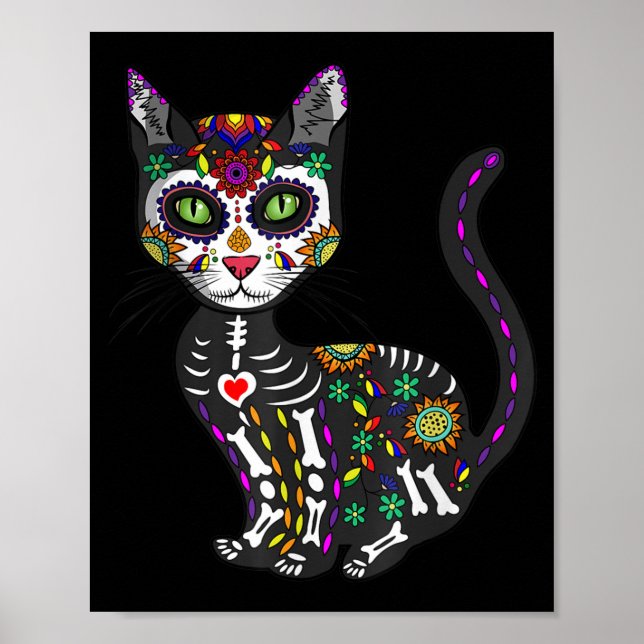 Sugar Skull Mexican Cat Halloween Day Of The Dead Poster (Framsidan)