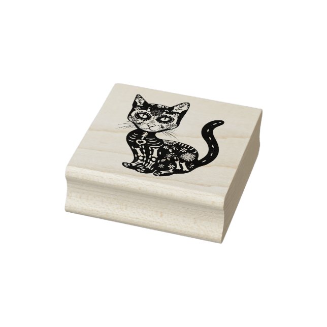 Sugar Skull Mexican Cat Halloween Day Of The Dead Stämpel (Stämpel)