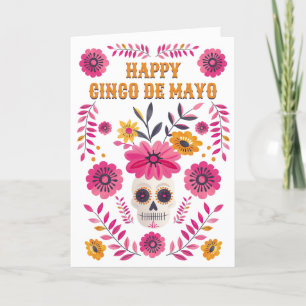 Sugar Skull Mexikanska blommor Lycklig Cinco de Ma Helgkort