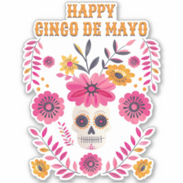 Sugar Skull Mexikanska blommor Lycklig Cinco de Ma Klistermärken