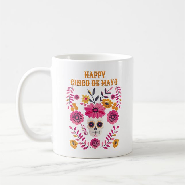 Sugar Skull Mexikanska folkmotif Lycklig Cinco de  Kaffemugg (Vänster)