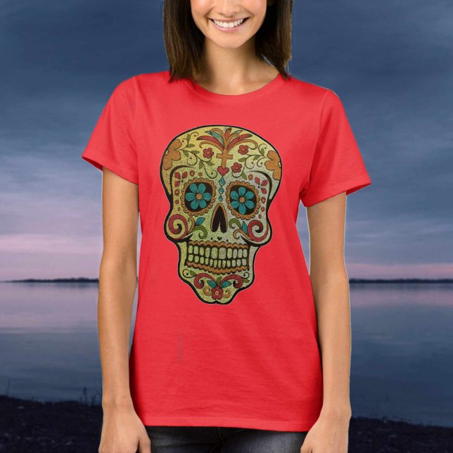 Sugar Skull Mexikanska konsten Stil T Shirt (Skapare uppladdad)