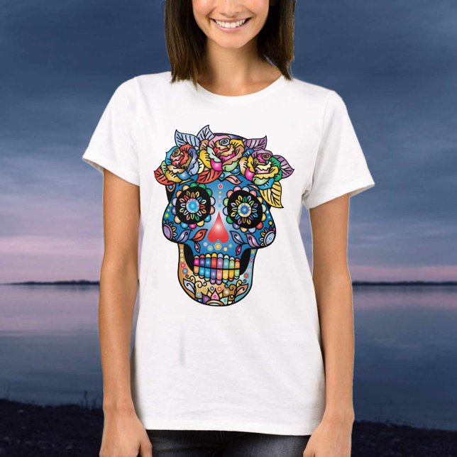 Sugar Skull Mexikanska konsten Stil T Shirt (Skapare uppladdad)