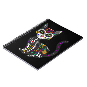 Sugar Skull Mexikanskt katt Halloween Day of the d Anteckningsbok