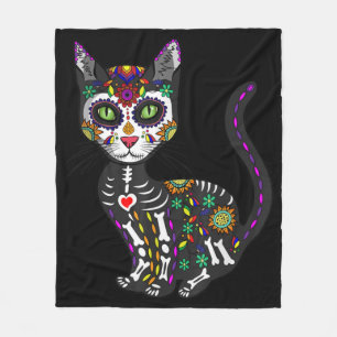 Sugar Skull Mexikanskt katt Halloween Day of the d Fleecefilt