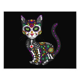 Sugar Skull Mexikanskt katt Halloween Day of the d Fototryck