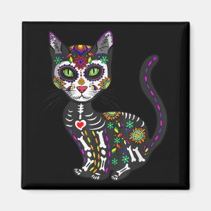 Sugar Skull Mexikanskt katt Halloween Day of the d Magnet