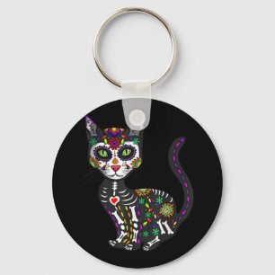 Sugar Skull Mexikanskt katt Halloween Day of the d Nyckelring
