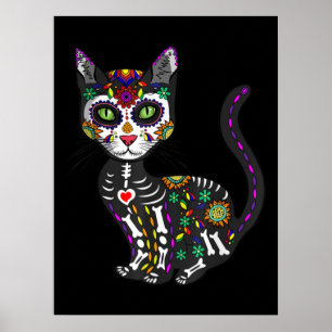 Sugar Skull Mexikanskt katt Halloween Day of the d Poster