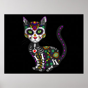 Sugar Skull Mexikanskt katt Halloween Day of the d Poster