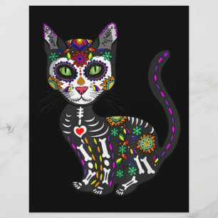 Sugar Skull Mexikanskt katt Halloween Day of the d Reklamblad