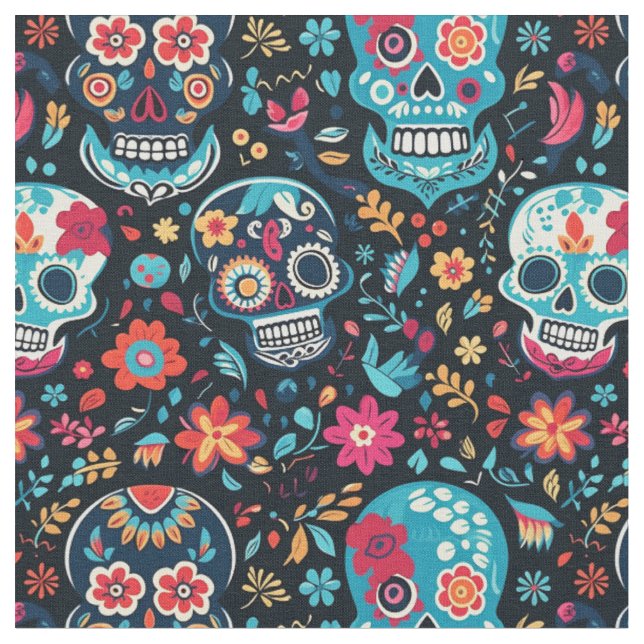 Sugar Skull Mönster-Seamless Cinco De Mayo Tyg (Närbild)