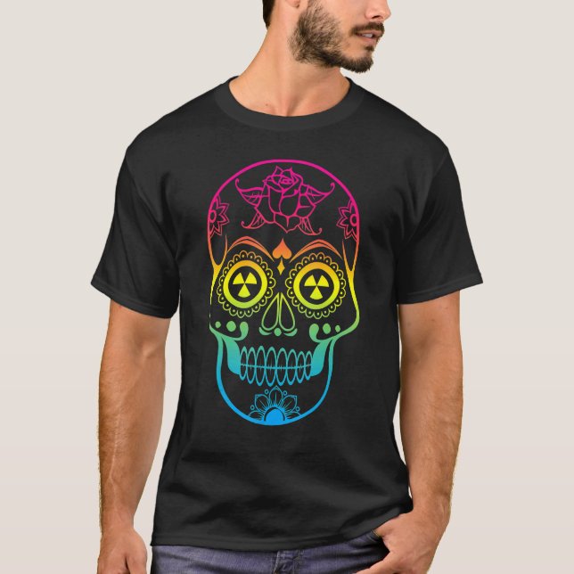 Sugar Skull Nukleärt regnbåge Day of the dead 1 T Shirt (Framsida)
