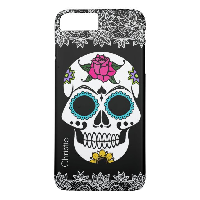 Sugar Skull och vit spets iPhone 7 Plus-fodral Case-Mate iPhone Skal (Baksida)